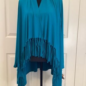 Teal Fringe Open Cardigan